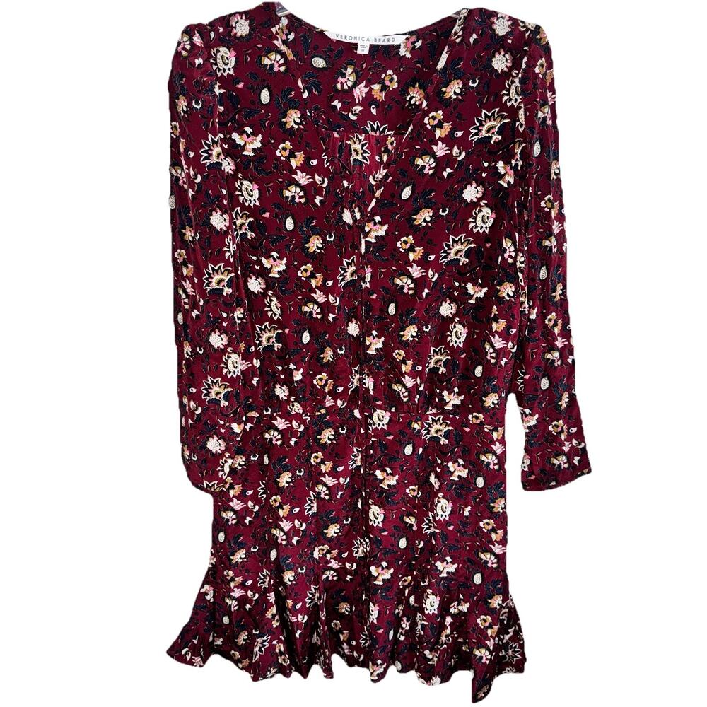 Veronica Beard Riggins Mini Dress Bordeaux Multi Floral Print Silk Size US 12